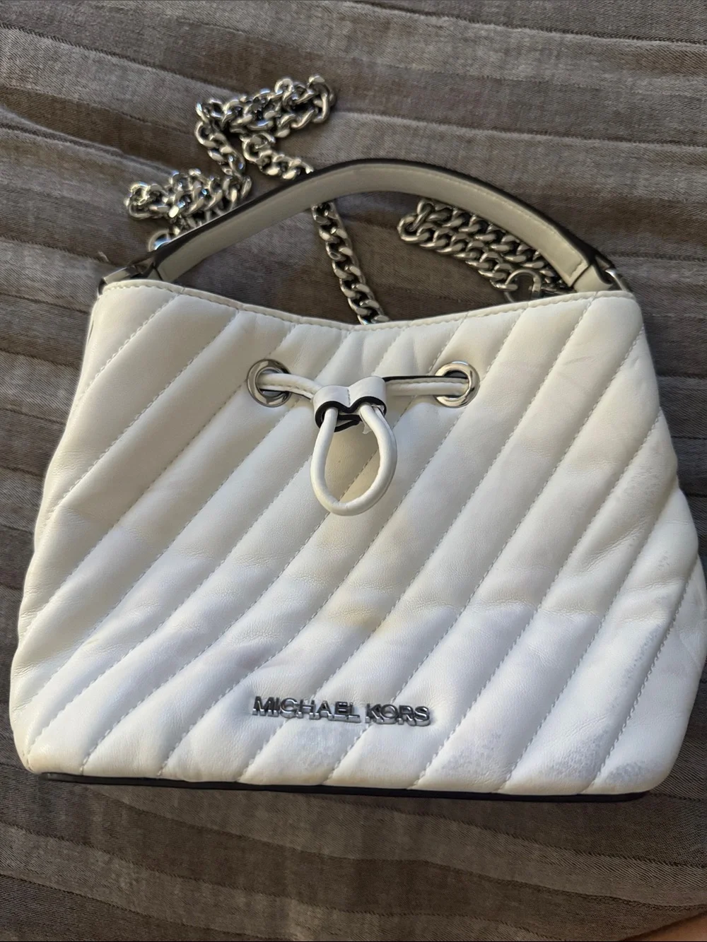 Michael Kors White Quilted Leather Chain-Handle Shoulder Bag
